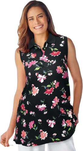 Woman Within Plus Size Sleeveless Polo Tunic