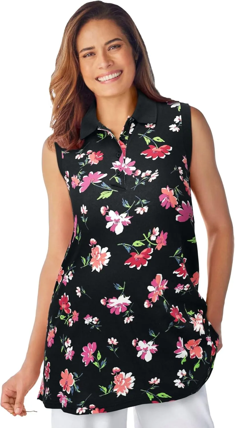 Woman Within Plus Size Sleeveless Polo Tunic
