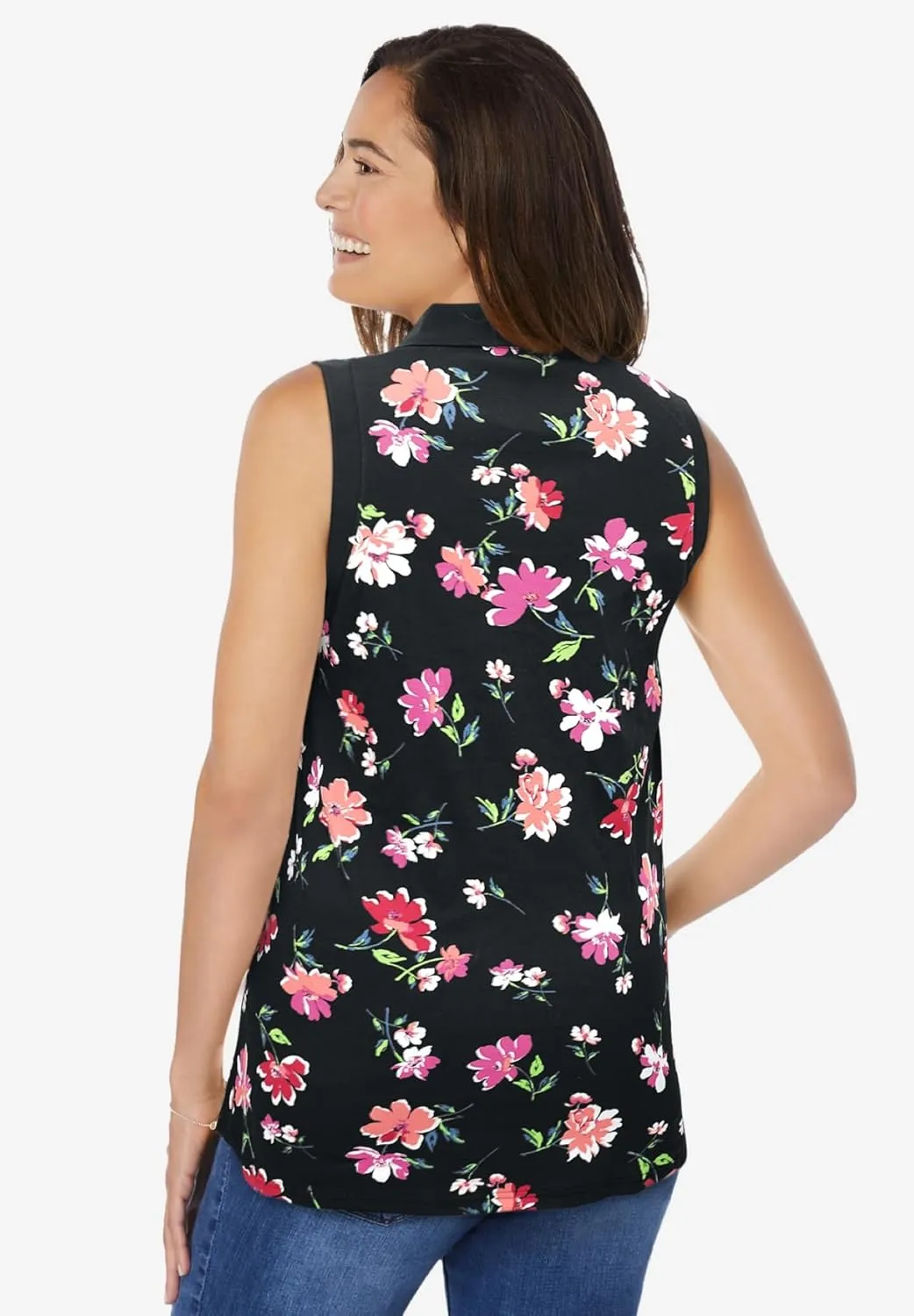 Woman Within Plus Size Sleeveless Polo Tunic