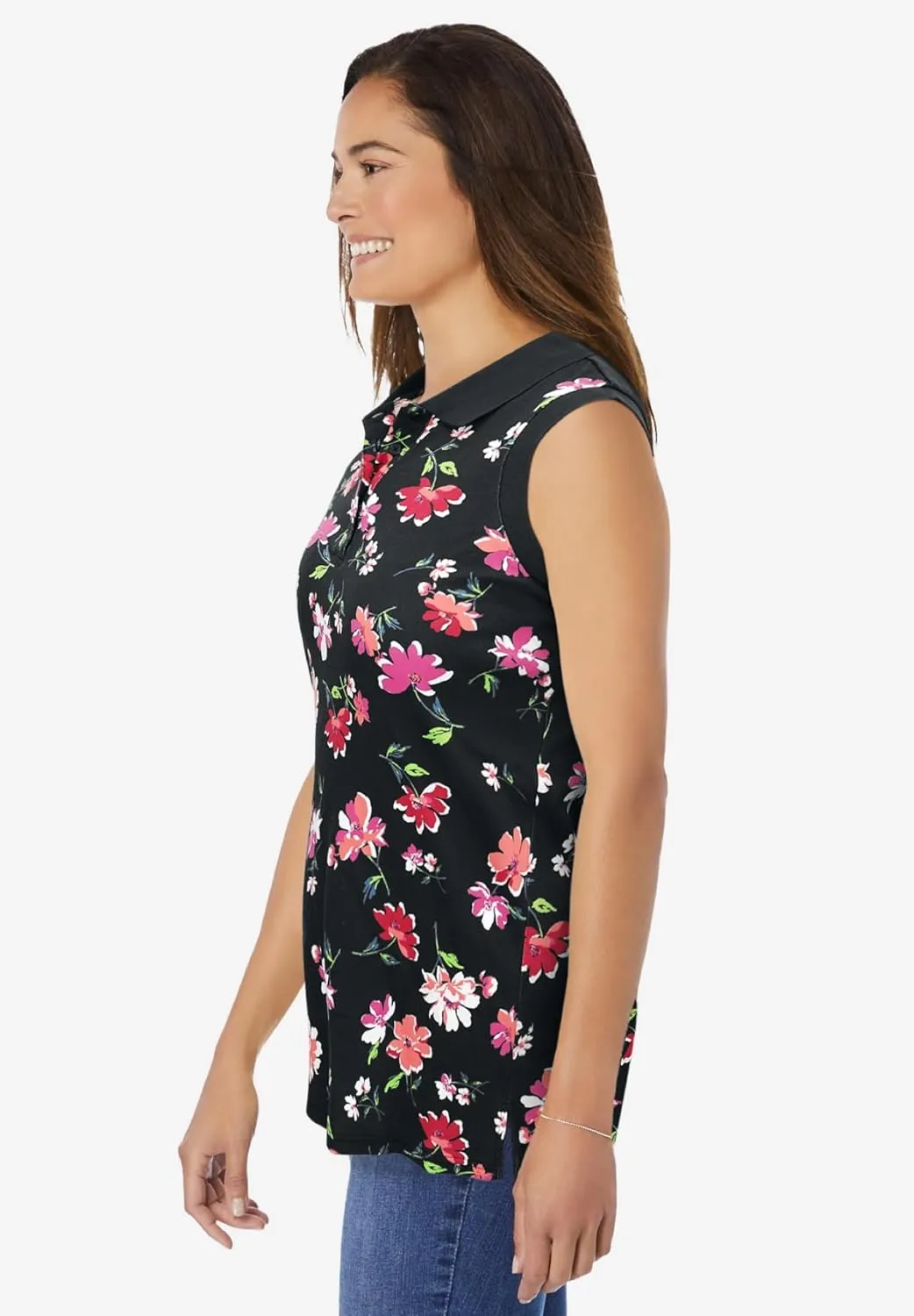 Woman Within Plus Size Sleeveless Polo Tunic