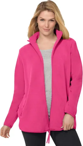 Woman Within Plus Size Zip-Front Microfleece Jacket Long Oversized Fleece