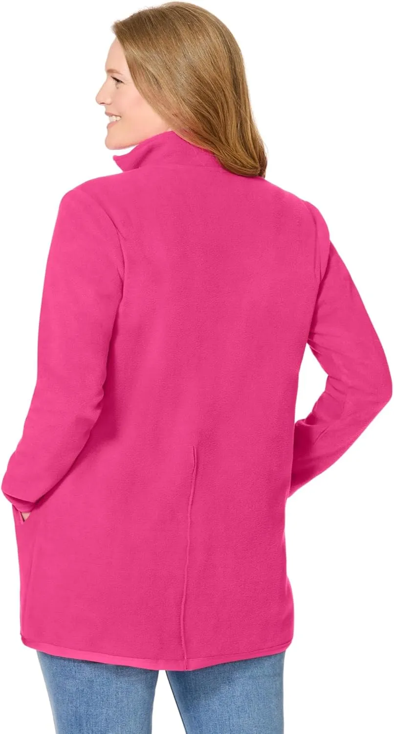 Woman Within Plus Size Zip-Front Microfleece Jacket Long Oversized Fleece