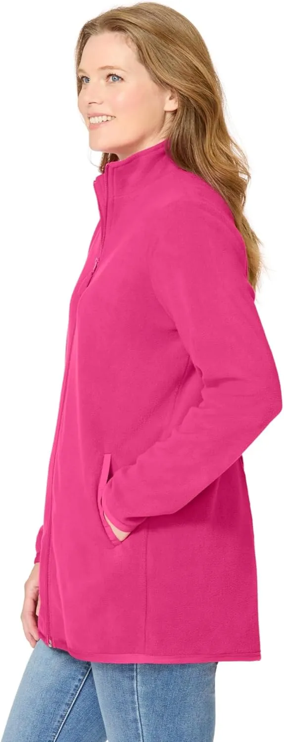 Woman Within Plus Size Zip-Front Microfleece Jacket Long Oversized Fleece