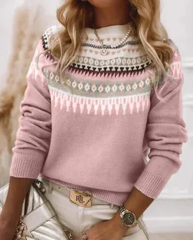 Womens Fair Isle Sweaters Vintage Argyle Iceland Norway Sweater Colorful Crew Neck Long Sleeve Pullover Jumper Tops