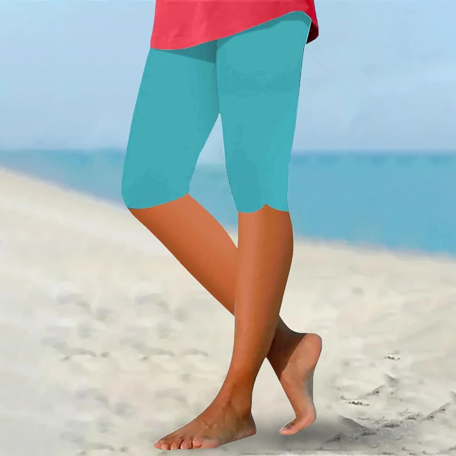 Women's Leggings, High Waisted Knee Length Capris Stretch for Casual Yoga Pants Workout Exercise