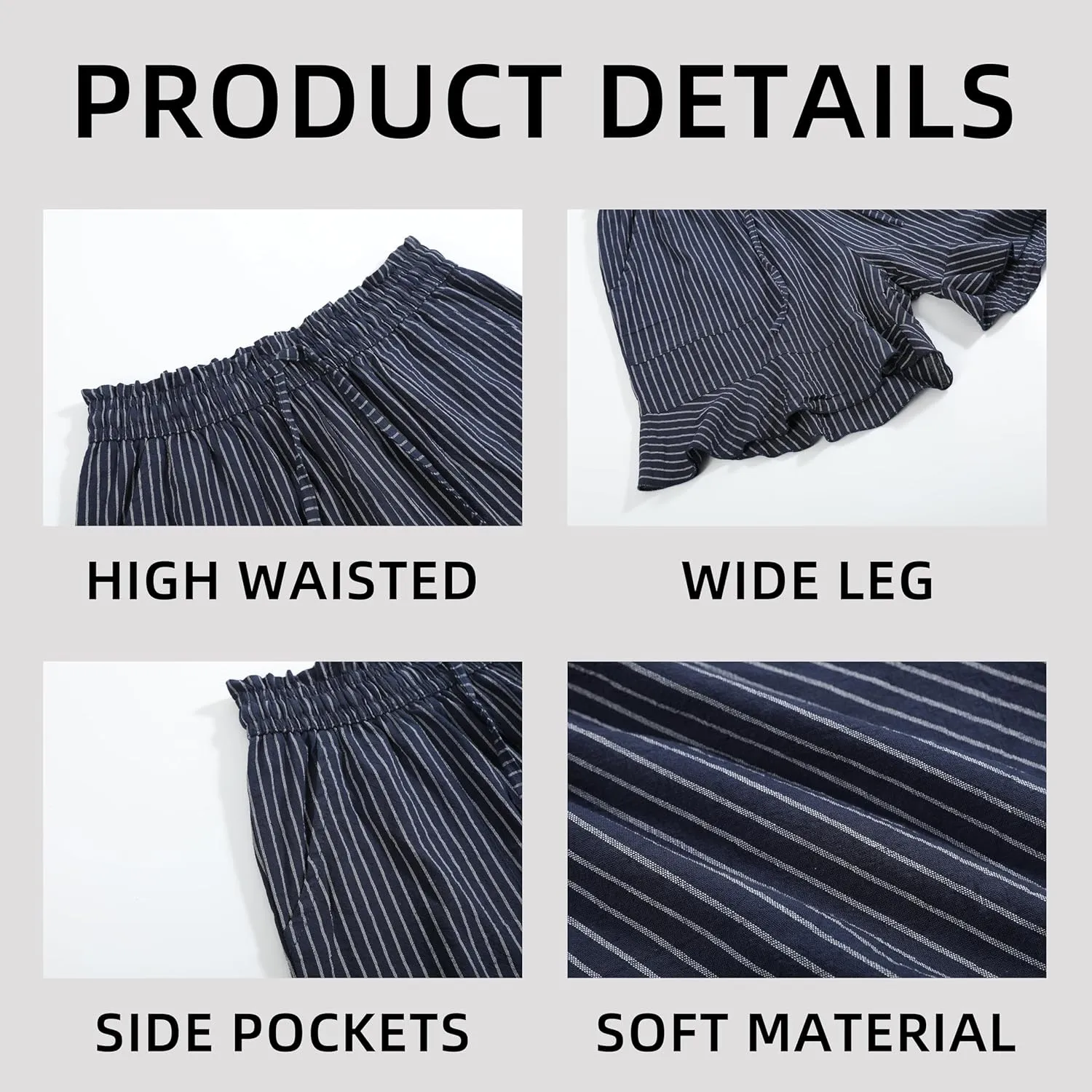 Womens Linen Shorts Summer Casual High Wasited Ruffle Wide Leg Drawstring Beach Loose Shorts