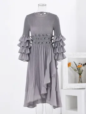Women's Pleated Bodice Flutter Sleeve Pleat Midi Dress