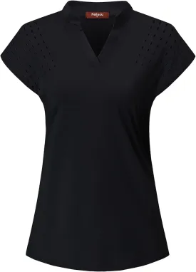 Womens V Neck Golf Polo Shirts Short Sleeve Sport Shirt Workout Tops