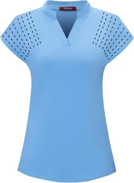 Womens V Neck Golf Polo Shirts Short Sleeve Sport Shirt Workout Tops