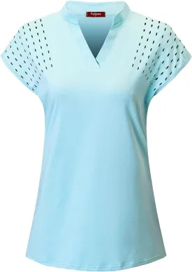 Womens V Neck Golf Polo Shirts Short Sleeve Sport Shirt Workout Tops