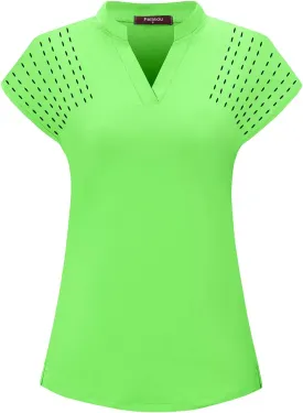 Womens V Neck Golf Polo Shirts Short Sleeve Sport Shirt Workout Tops