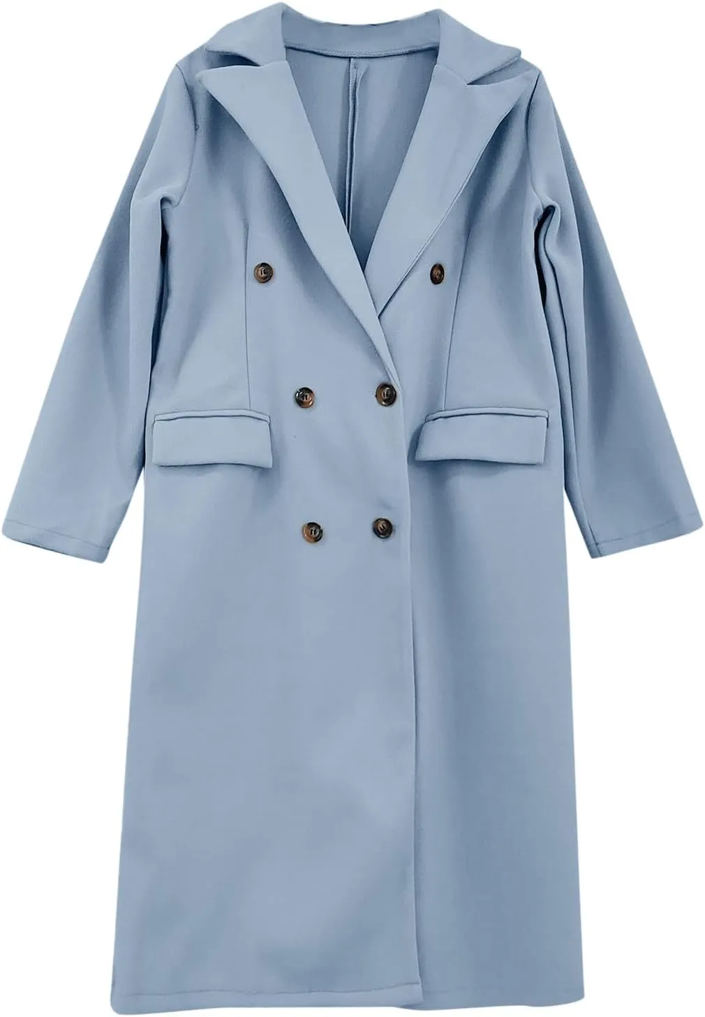 Wool Blend Coats for Women Elegant Double Breasted Long Pea Coats Fall Fashion Winter Notched Lapel Jackets Overcoat