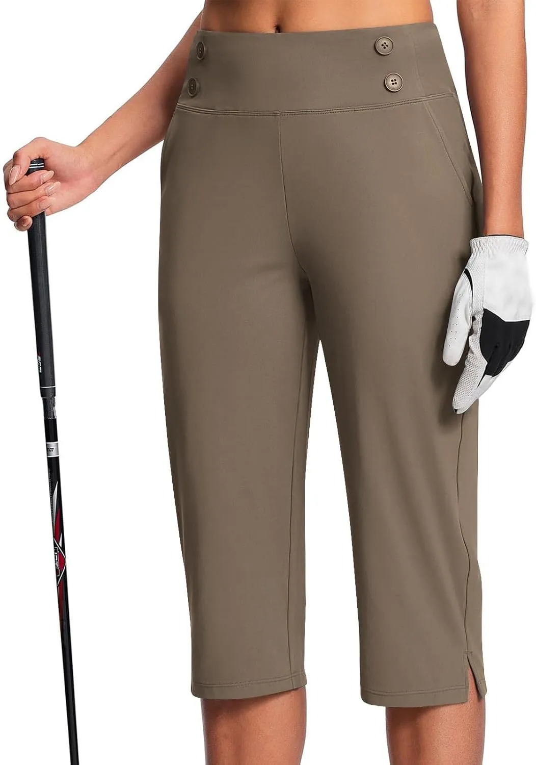 Work Pants for Women Summer High Waisted Stretchy Capris Dressy Casual Golf Capri Pants Pull On Slacks with Pockets