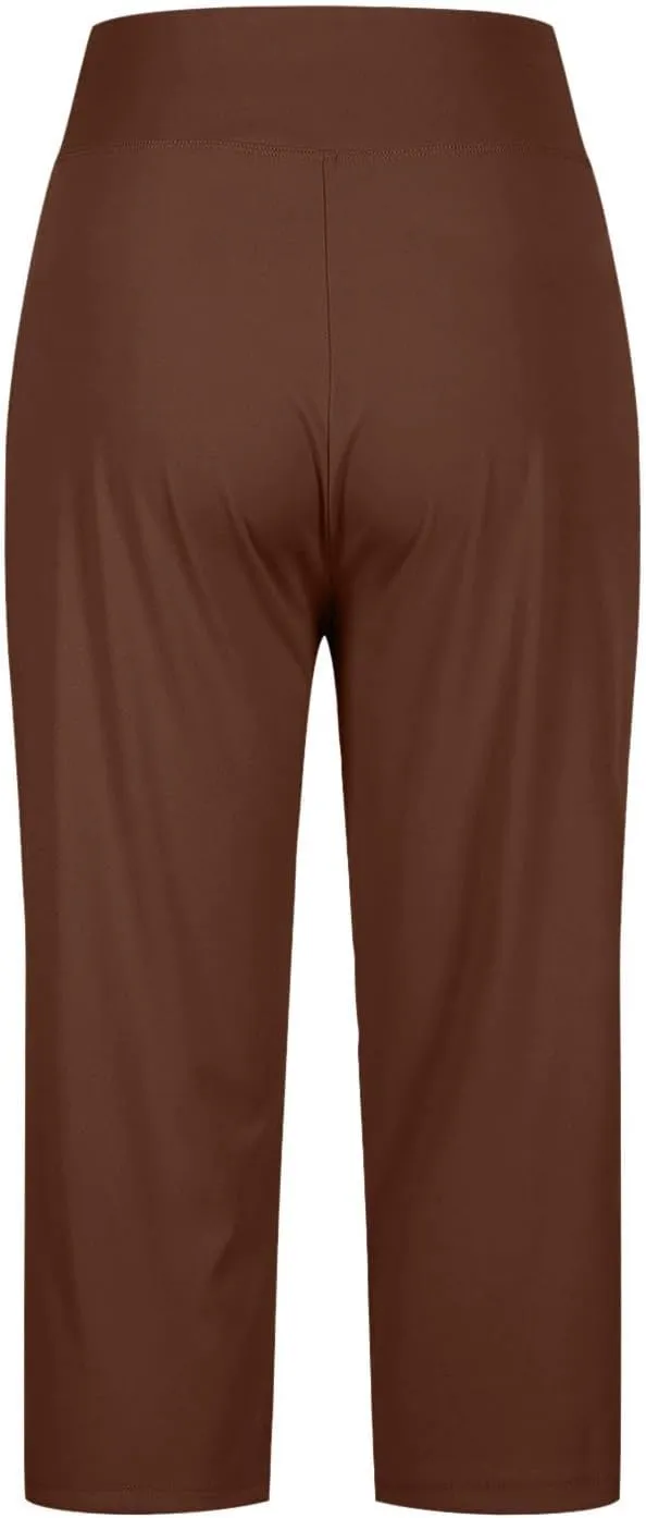 Work Pants for Women Summer High Waisted Stretchy Capris Dressy Casual Golf Capri Pants Pull On Slacks with Pockets